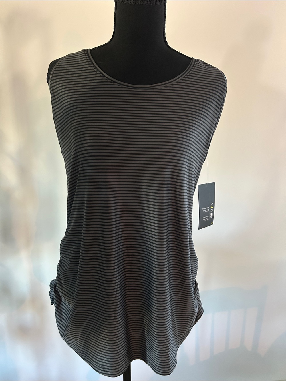 New Balance Black and Gray Striped Sleeveless Tank